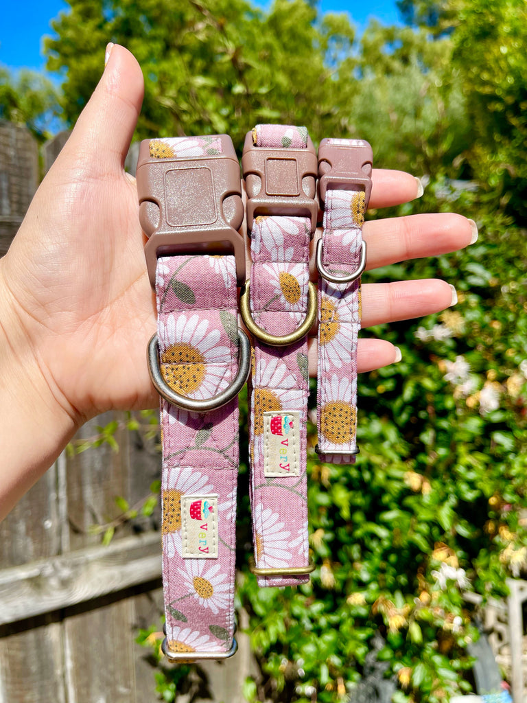 purple cotton with white daisy sunflowers floral dog collars