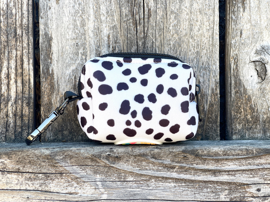 fun cow print dog poop bag holders for your pup's leash