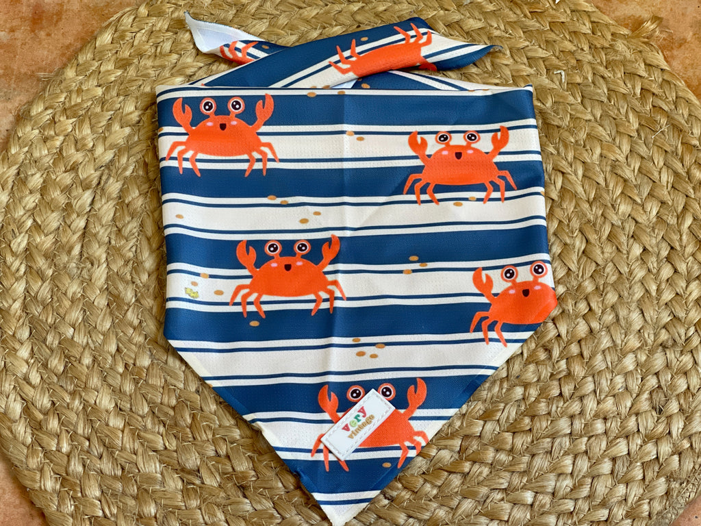 blue and white striped orange crab cooling dog bandana