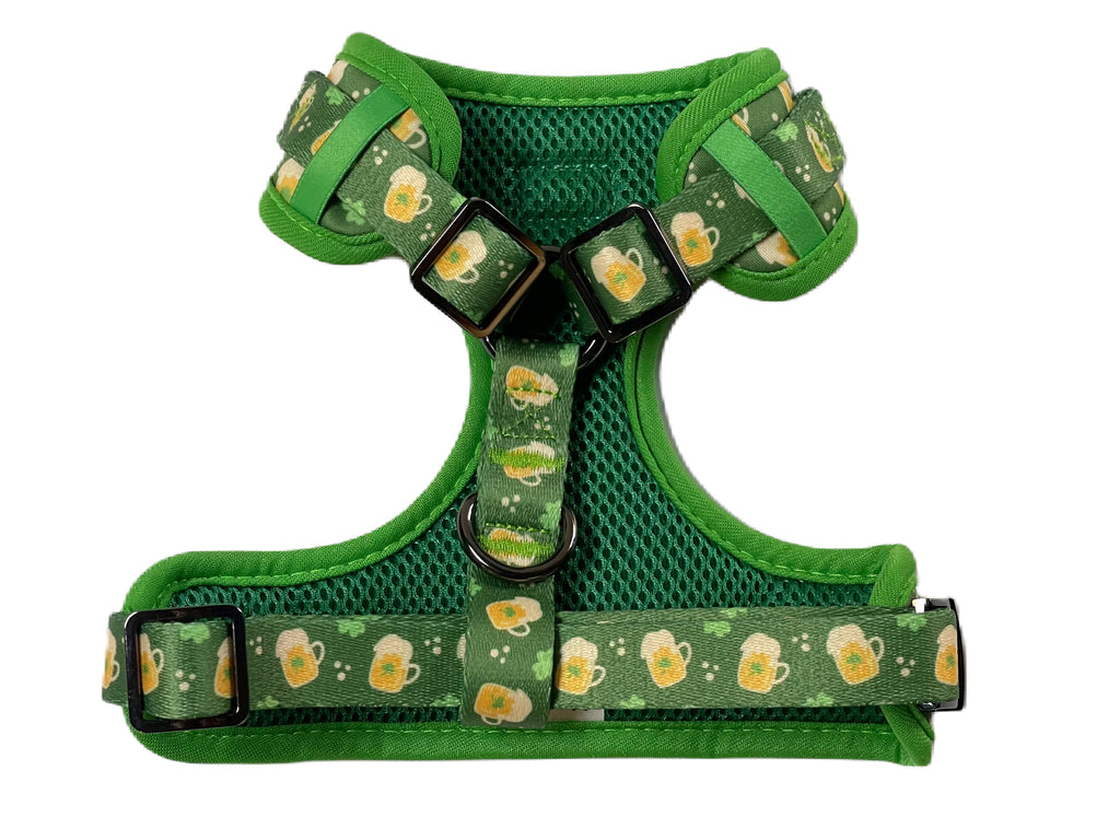 shamrock green Irish mug of beer adjustable dog harness 
