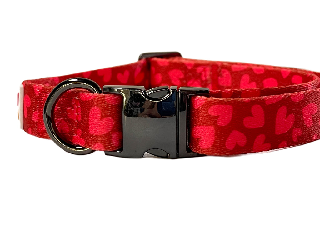 red heart eco-friendly dog collar with gunmetal hardware
