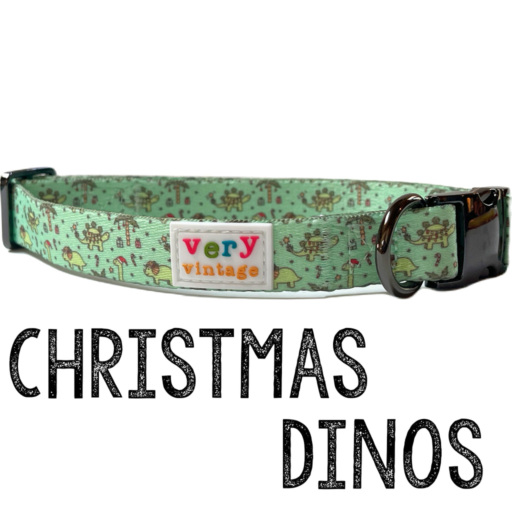 light green with christmas dinosaurs handmade dog collar