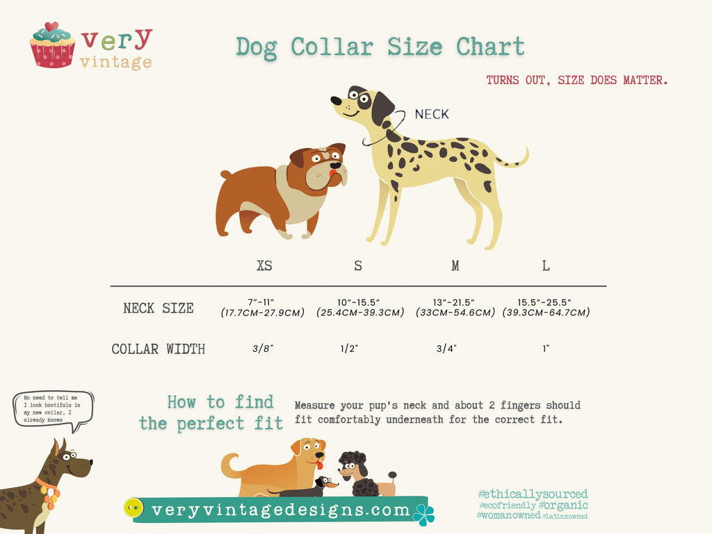 super cute image of our recycled dog collar size chart