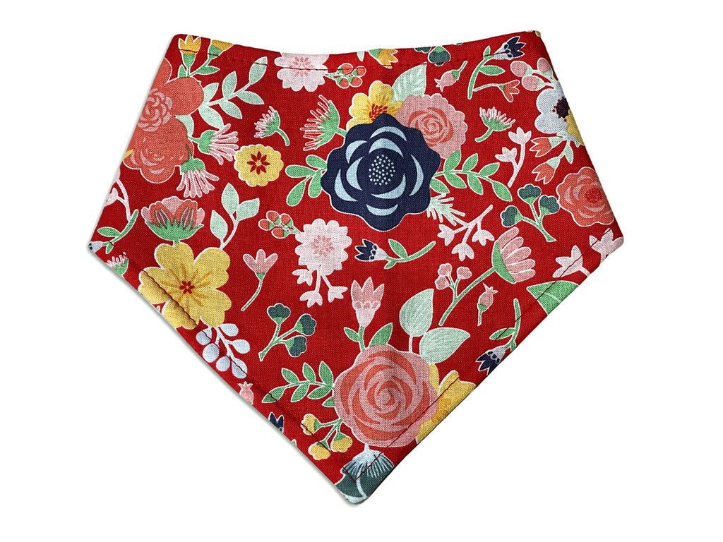 red flowers floral Snap-on Bandana for a dog