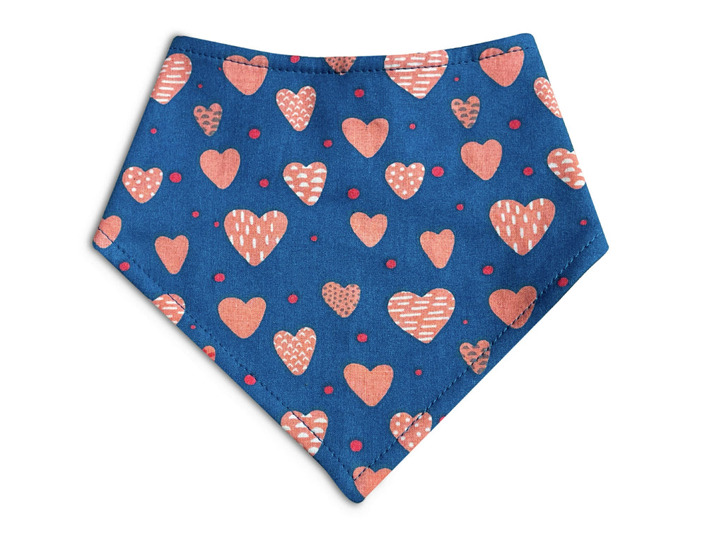 teal blue with pink and red hearts Snap-on Bandana for a dog or cat