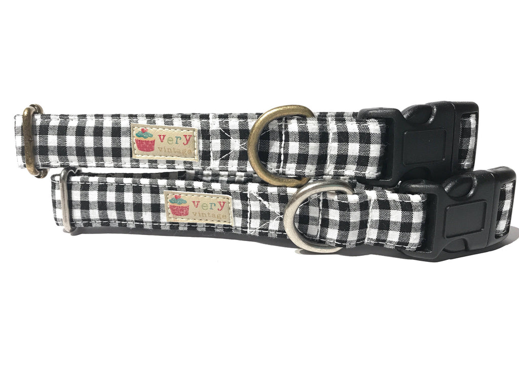 black and white gingham plaid collar for dog and cat