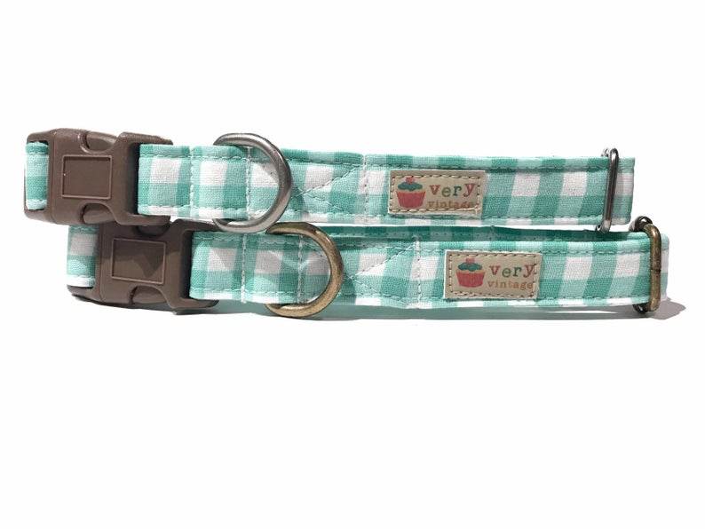 Spearmint gingham plaid collar for a dog or cat