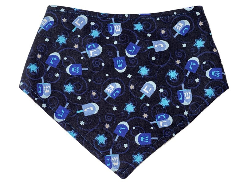 navy blue with dreidels and jewish stars hanukkah bandana for dog or cat