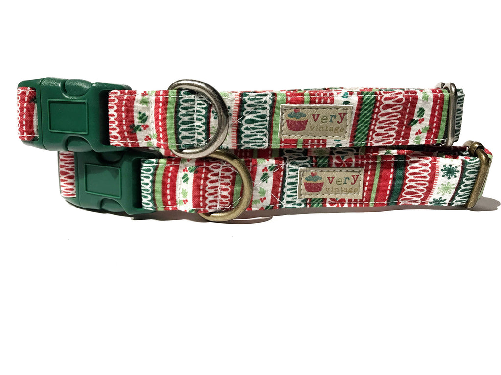 red green white ribbon candy striped collar for dog or cat