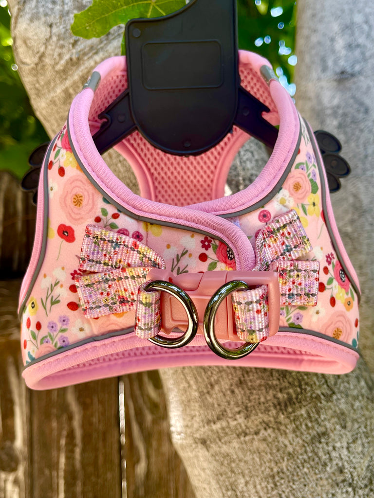 back of the puppy dog harness - with a velcro closure around the stomach and extra secure with webbing and a buckle
