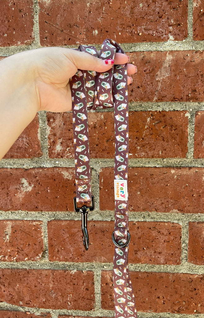 brown with pup cup dog latte handmade dog leash that is safe and secure for dog walks