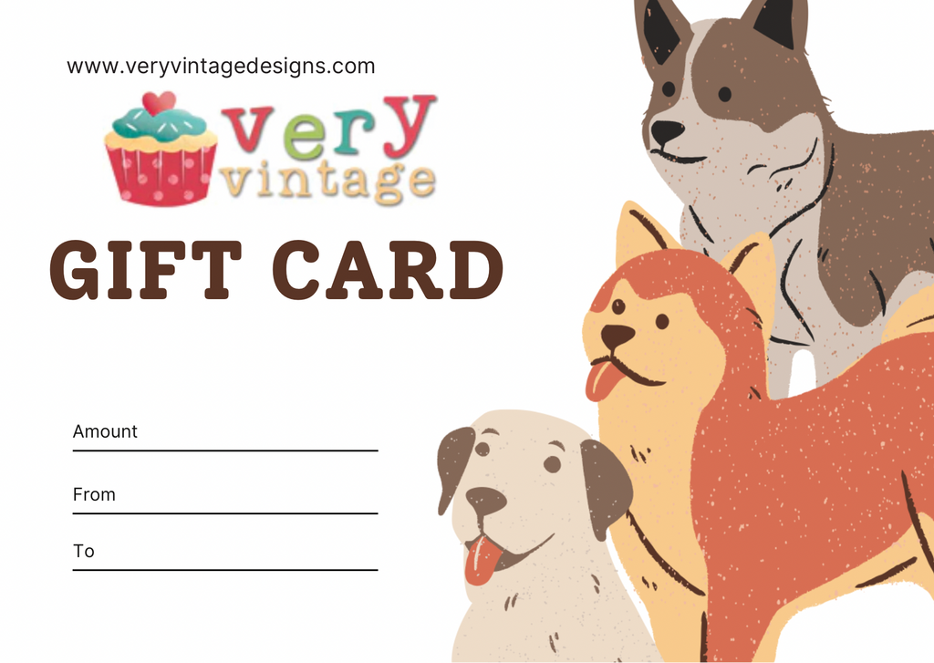 very vintage pets gift card in various denominations 