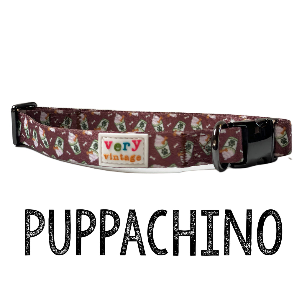 brown with puppachino pup cups dog collar