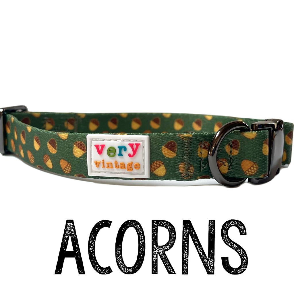 dark green with light brown acorns fall handmade dog collar 