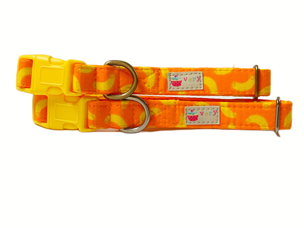 light orange with yellow elbow macaroni and cheese pasta organic cotton dog and cat collars