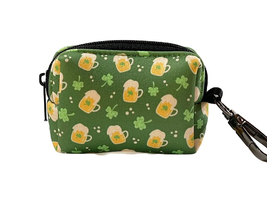 green irish beer mug and shamrock dog poop bag holder that will attach to any leash