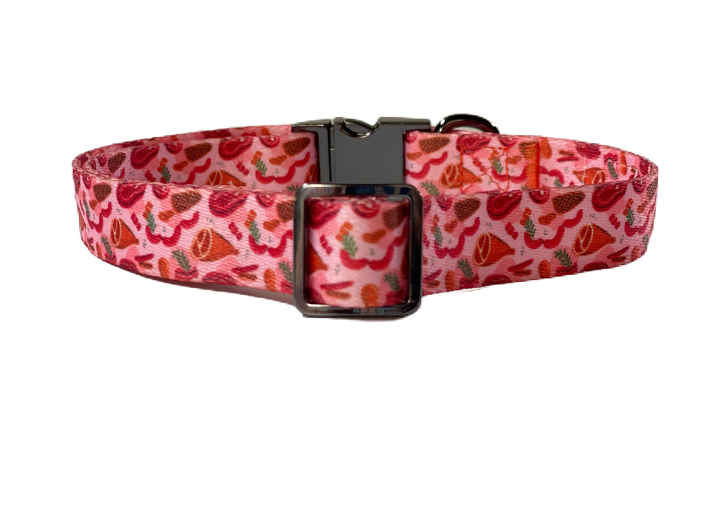 red meat recycled dog collar that is very heavy duty and can stand up to a lot of weather