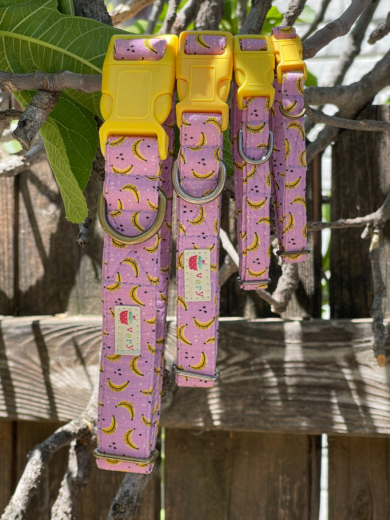 handmade organic cotton pet collars with summertime banana pattern