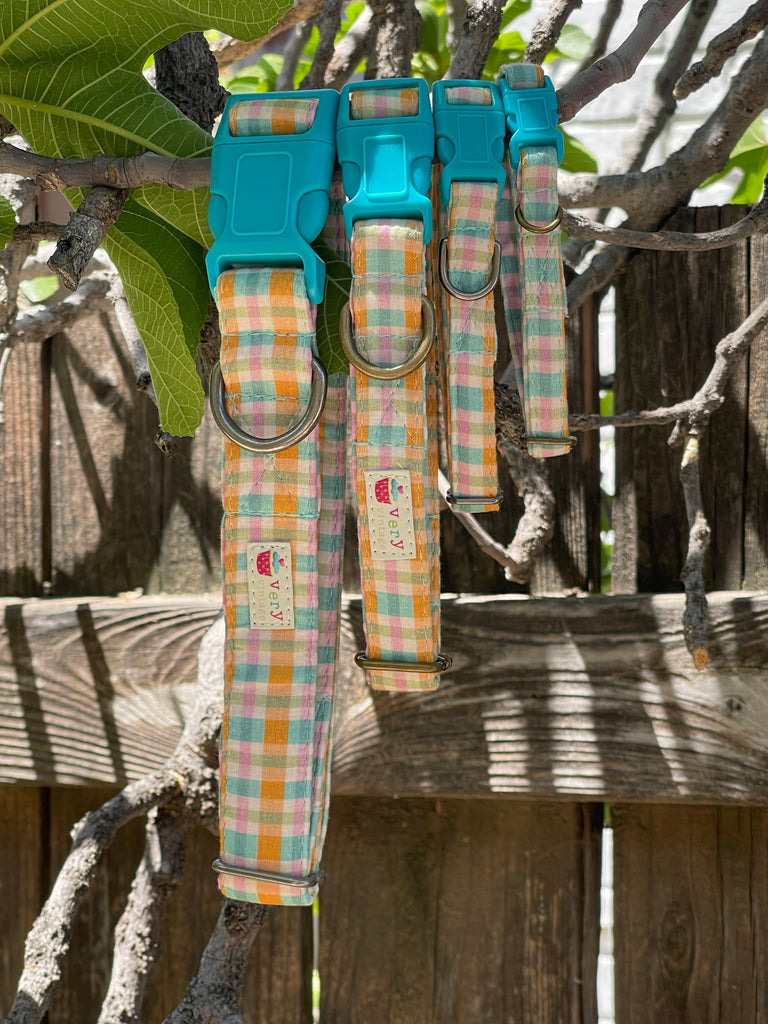 colorful plaid handmade organic cotton pet collars
