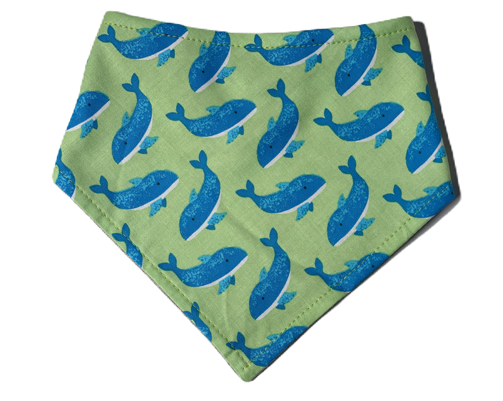 light green with blue whales summer bandana for a dog or cat
