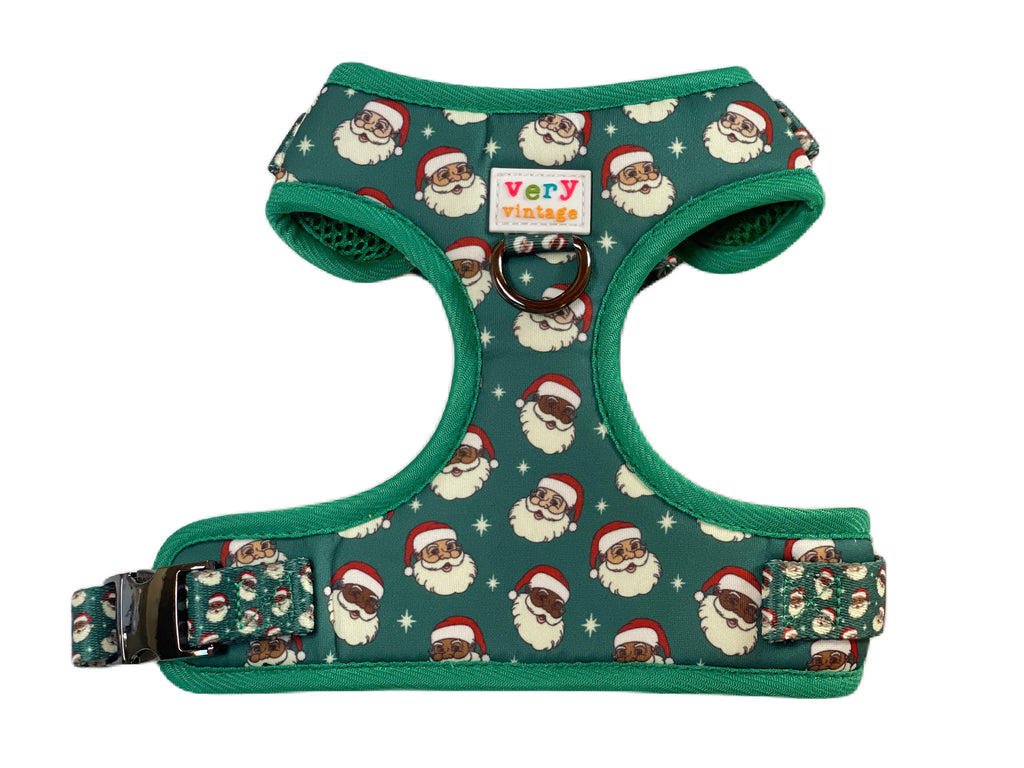 hunter green with all ethnicities Santa heads christmas dog harness