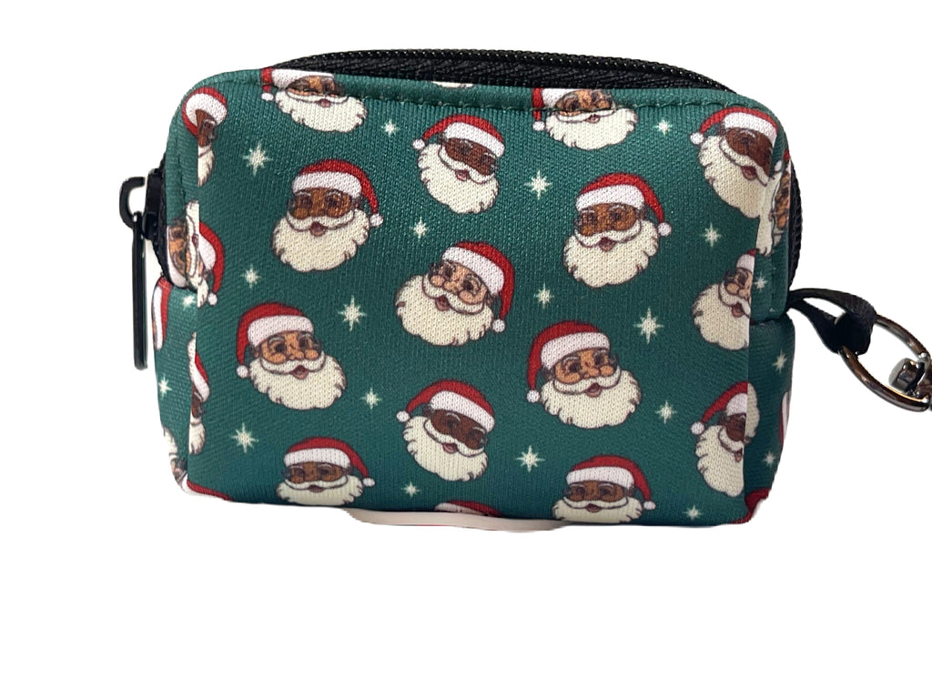 dark christmas green with multicultural Santa heads dog waste bag holder