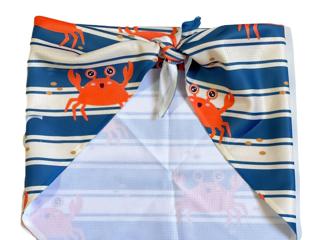 blue and white striped crustacean tie on dog bandana 