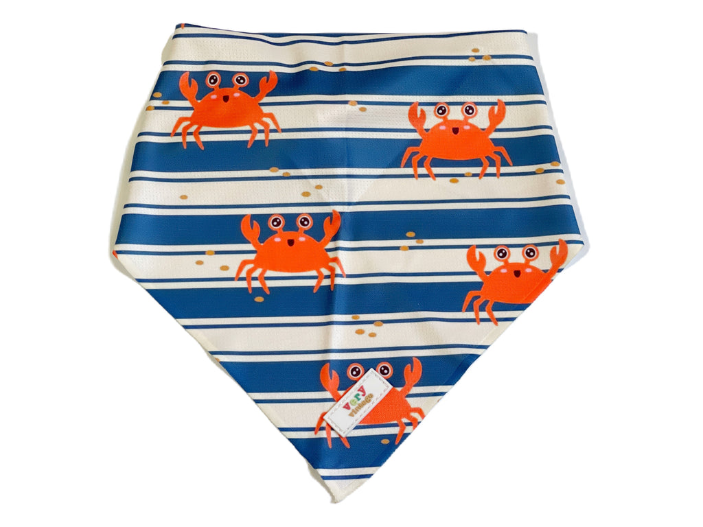 white and blue nautical striped with crabs mesh dog bandana