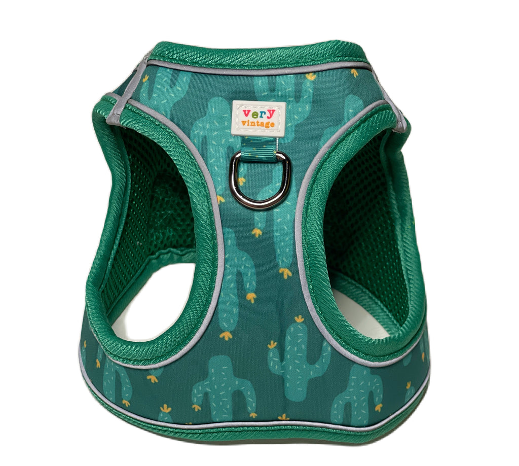 green cactus patterned step in dog harness with velcro closure and buckle