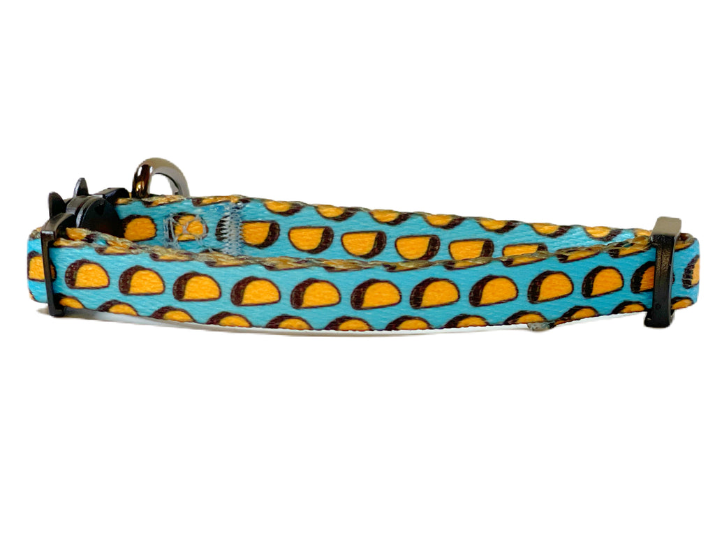 bright blue with yellow tacos breakaway safety cat collar
