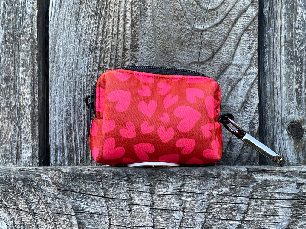 an outside picture of our Valentine's Day red hearts poo bag holder