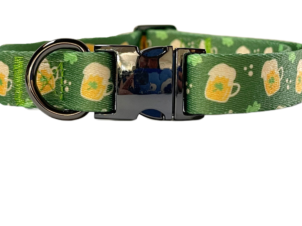 Irish beer dog collar with luxe gunmetal hardware