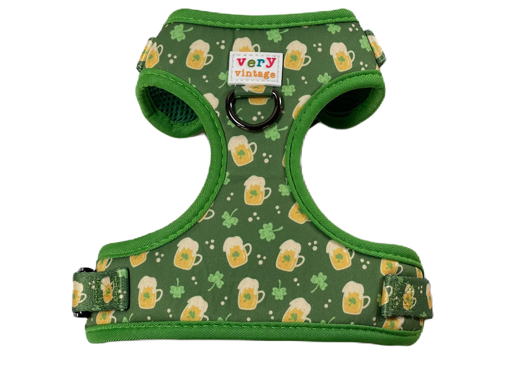 irish beer mug and shamrock adjustable dog harness vest with durable metal hardware