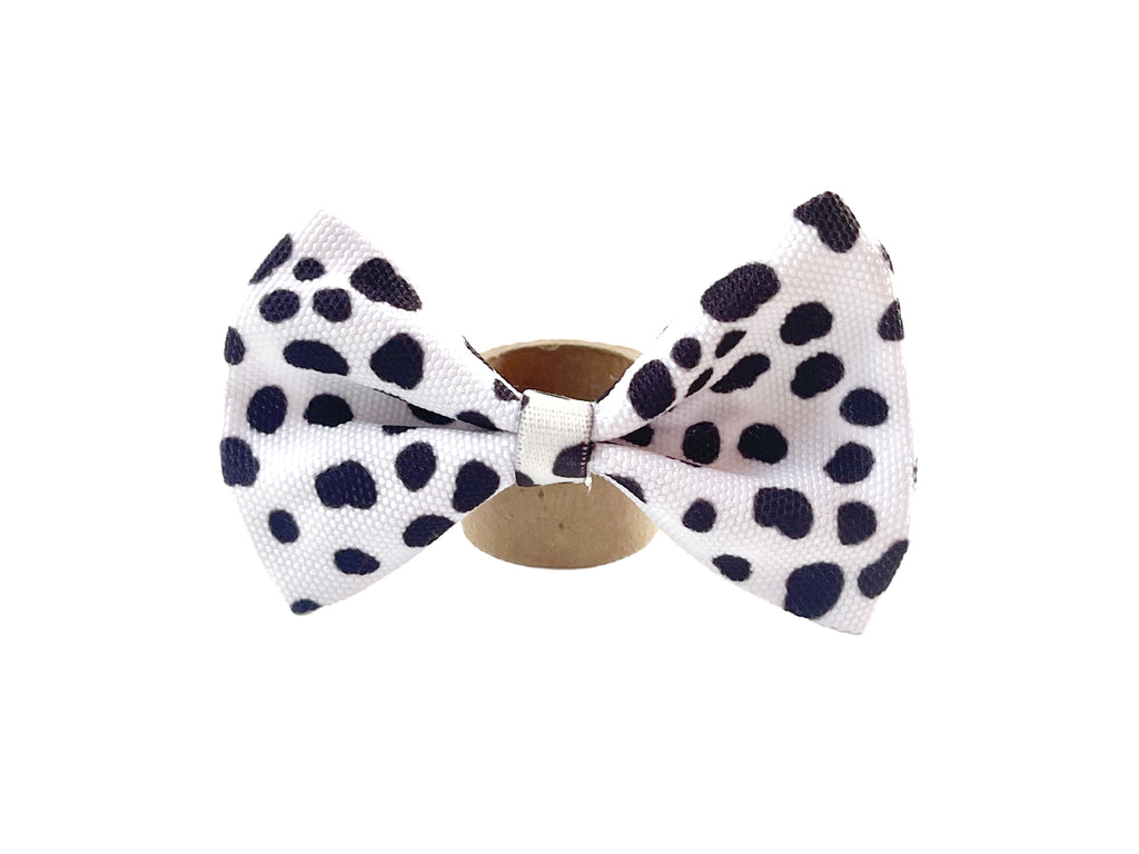 white and black cow print bow tie for stylish and super cute dogs or cats