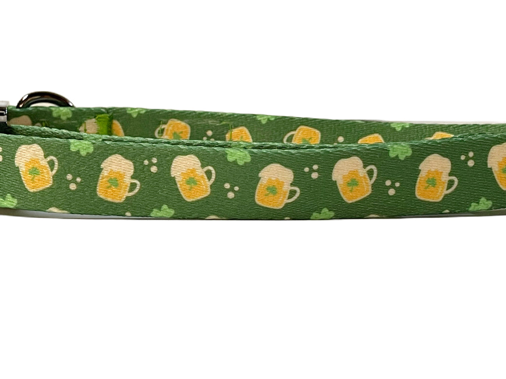 green with shamrocks mug of beer Irish dog collar