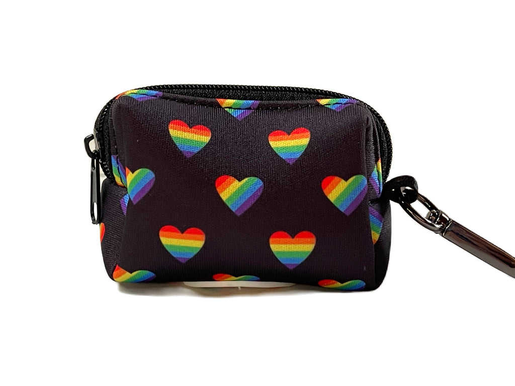 black with rainbow hearts celebrating gay pride dog walking poo bag holder