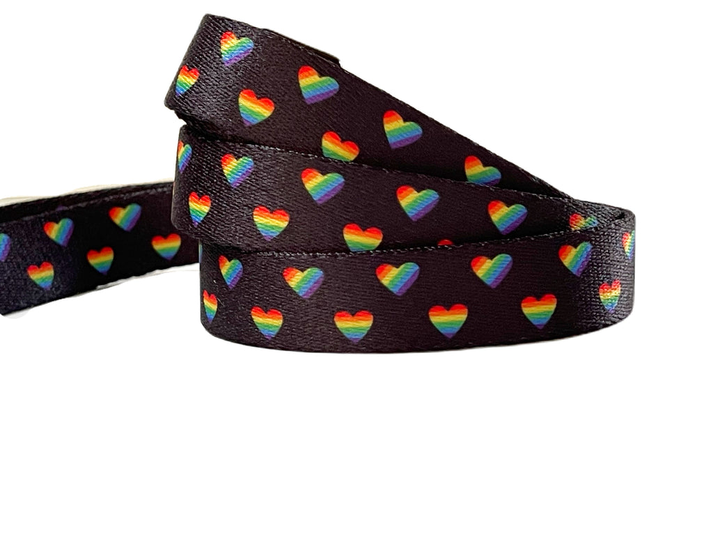 black pride rainbow heart pattern that supports the LGBTQ community 5ft dog lead