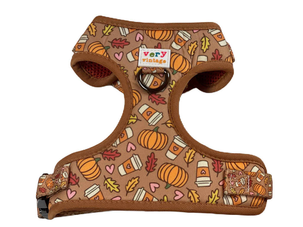 pumpkin spice latte adjustable dog harness vest that is perfect for secure and safe dog walks