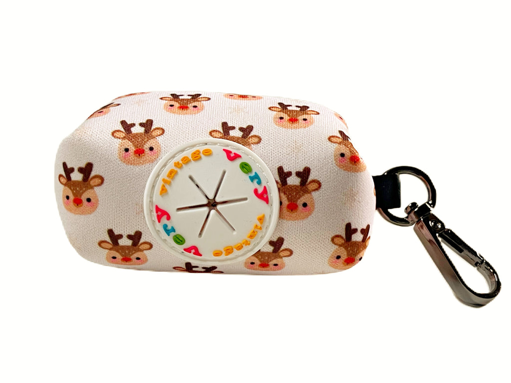 A durable and stylish dog waste bag holder with a cute reindeer design.