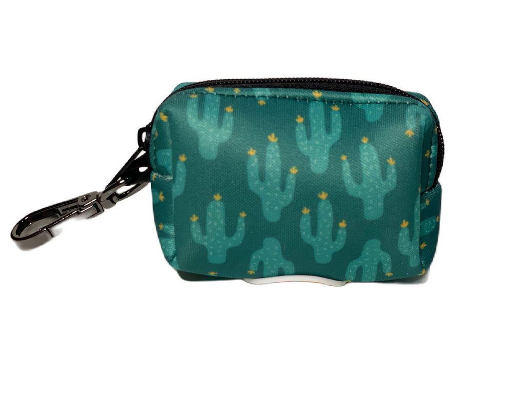 Cactus-patterned neoprene poop bag dispenser with secure clip.