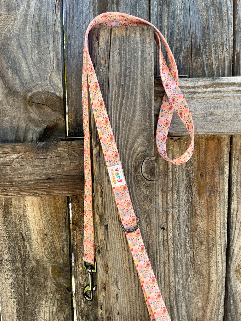 Light pink dog leash with rifle paper co inspired floral pattern 5ft in length