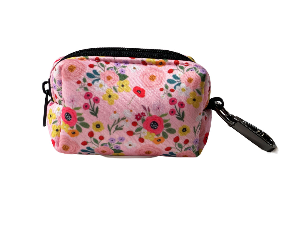 pink floral dog poop bag holder for dog walks