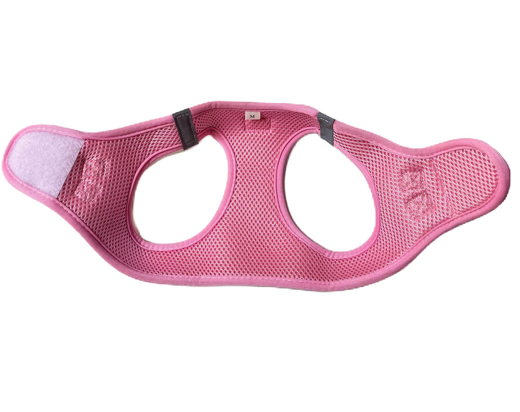 Soft, breathable mesh interior of pink floral step-in harness