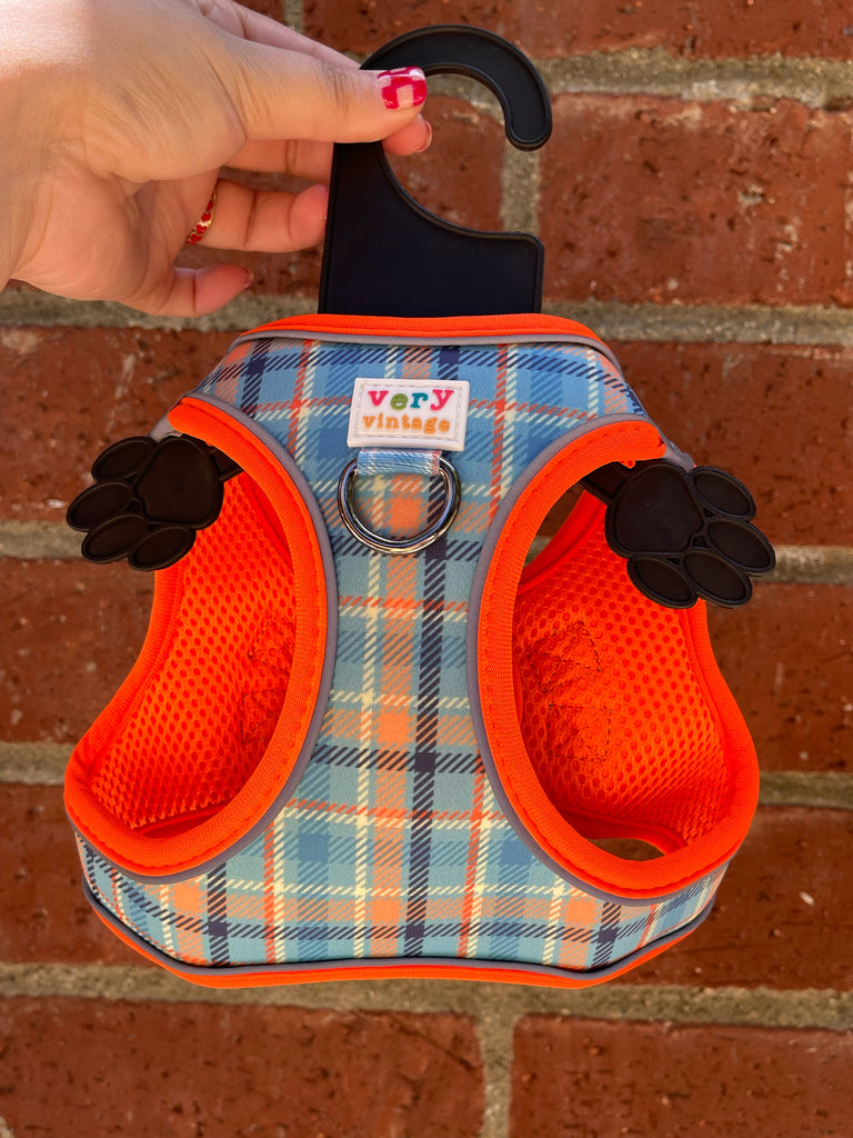 Small dog step-in dog harness with soft padding for comfort.