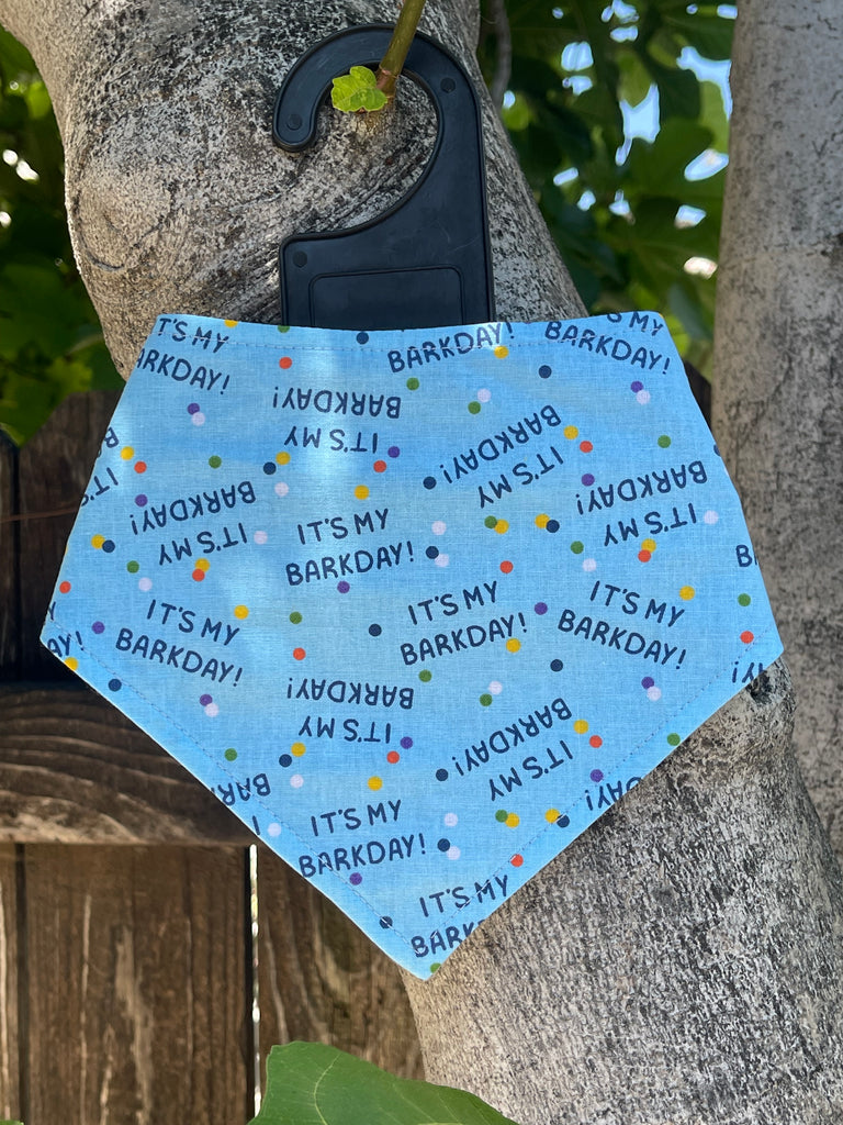 light blue with colorful confetti dots handmade organic cotton birthday dog bandana