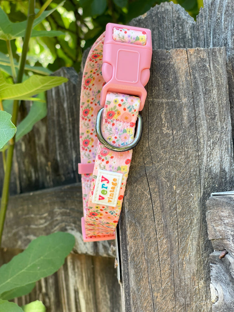 Light pink flowers eco-friendly dog collar made from recycled bottles 