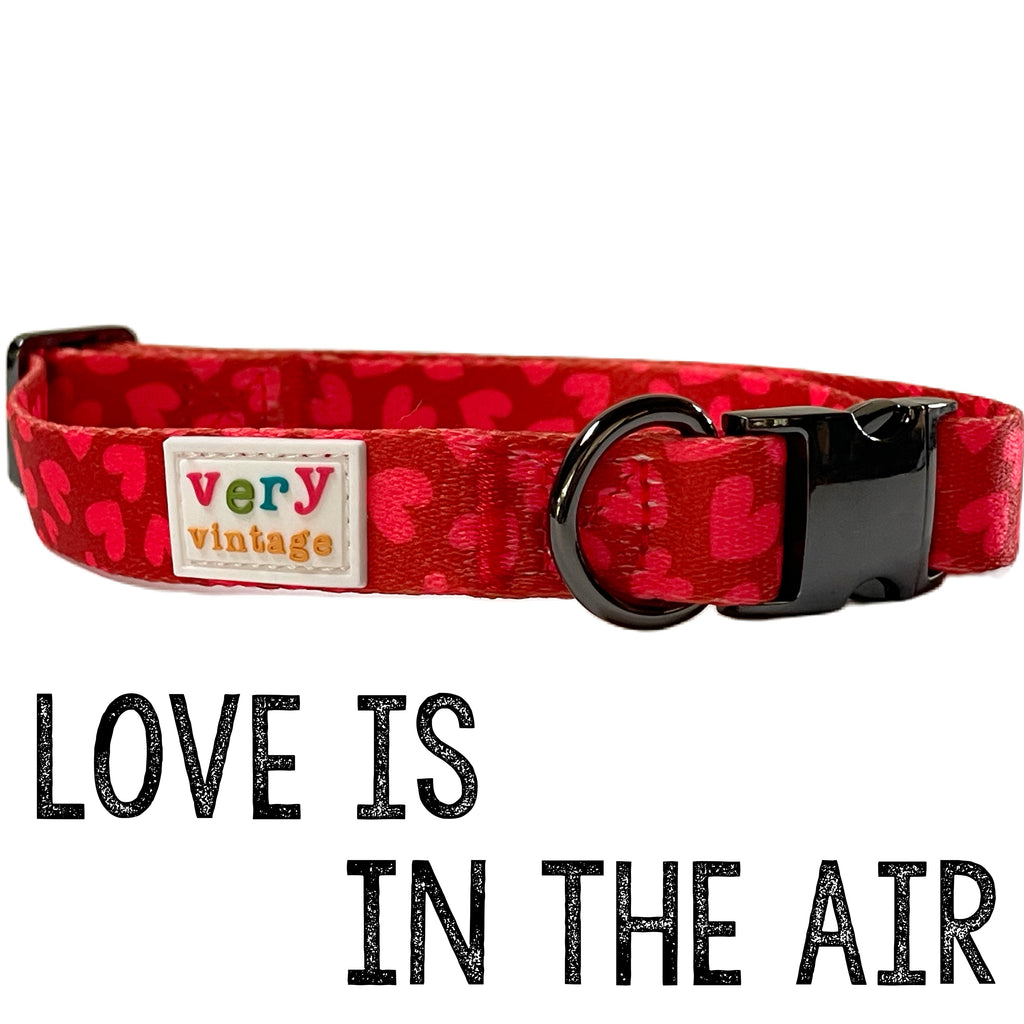 red with lighter red hearts Valentine's Day dog collar