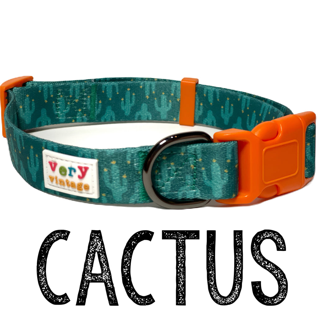 dark green with lighter green cactus or cacti handmade dog collar