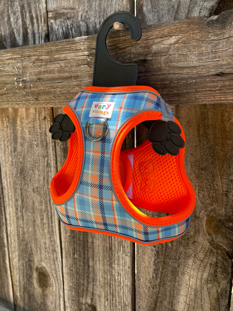 Unique and eye-catching dog harness with a tartan design