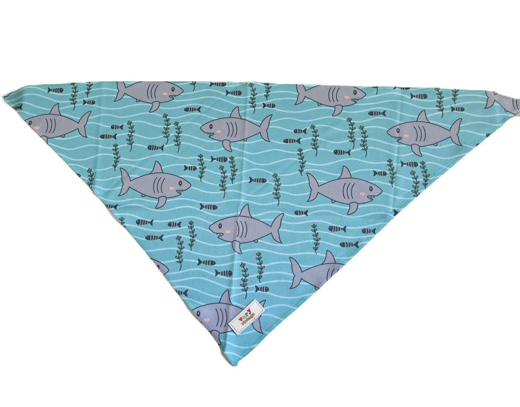 blue with seaweed, fish and sharks mesh tie on pet bandana